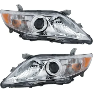Replacement Driver and Passenger Side Headlights, Assembly, Halogen, Chrome Interior, Base/LE/XLE Models, USA Built Vehicle